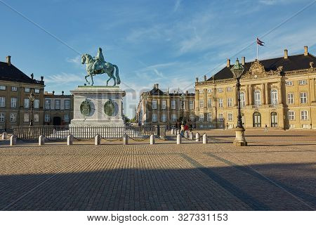 Amalienborg Is The Residence Of The Danish Royal Family. The Palace Is Octagonal With A Statue Of Ki