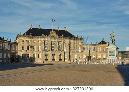 Amalienborg Is The Residence Of The Danish Royal Family. The Palace Is Octagonal With A Statue Of Ki