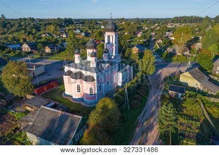 View Of The Holy Trinity Church On A Sunny August Morning (aerial Photography). Kresttsy. Novgorod R