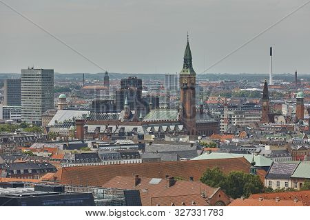 Skyline Of Scandinavian City Of Copenhagen In Denmark During A Cloudy Day