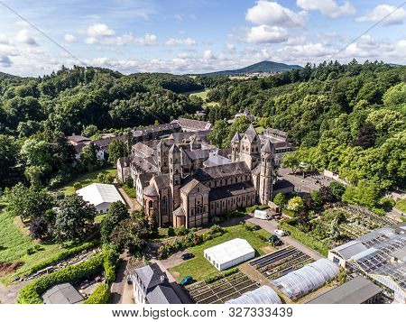 Aerial View The Famous Abbey Maria Laach In Rhineland-palatinate, Germany
