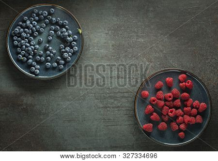 Berries Overhead Closeup Colorful Assorted Mix Of Blueberry And Raspberry