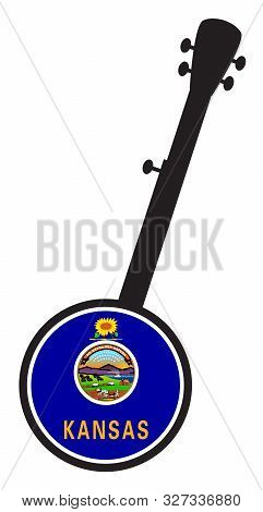 A Typical Five String Banjo In Silhouette On A White Background Woth The Icon From The State Seal Of