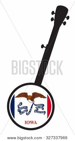 A Typical Five String Banjo In Silhouette On A White Background Woth The Icon From The State Flag Of