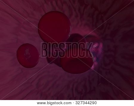 Red Blood Cells. Scientific Illustration Bloodstream. 3d Rebdering