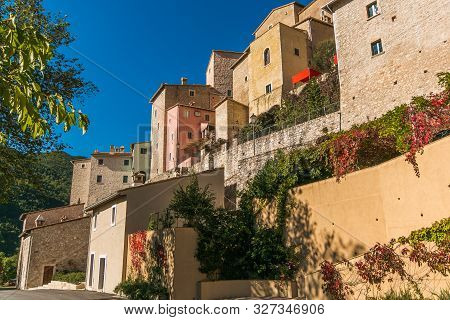 View Of Medieval Village Of Postignano In The Heart Of Valnerina, Umbria