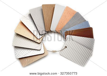 Samples Of Metal Laminate Laid Out In The Form Of A Circle, Plastic With A Metal Coating.