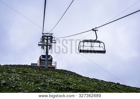 Cable Car On The Mountain Slope Cable Cars Running Up And Down