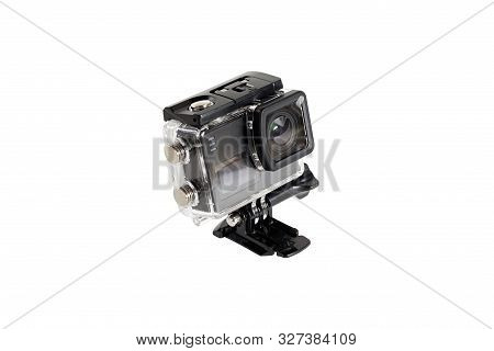 Compact Photo Camera In The Underwater Box.isolated On White Background.