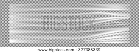 Realistic Stretched Transparent Polyethylene Vector Background. Cellophane Wrap Tape Mockup.