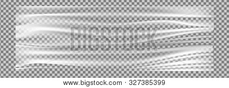 Realistic Stretched Transparent Polyethylene Vector Background. Cellophane Wrap Tape Mockup.