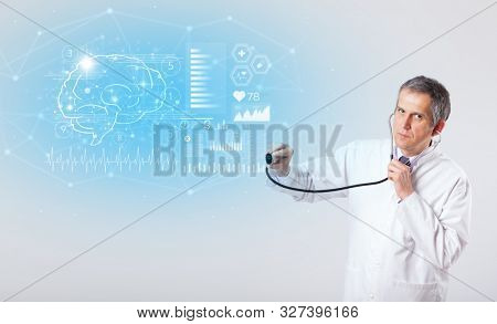 Middle aged neurologist showing the test result