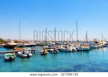 Paphos, Cyprus-july 24, 2019: Fishing Boats And Yachts In Port