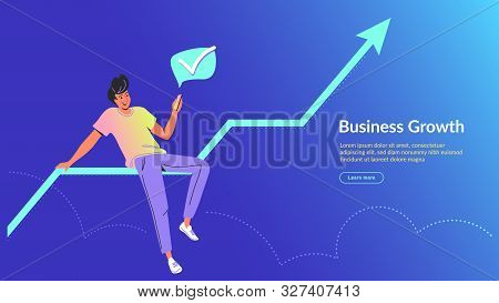 Man Using Mobile App For Online Banking And Business Growing. Concept Vector Illustration Of Young M