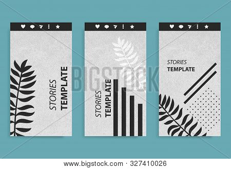 Botanical Stories Template For Mobile Phone Social Background. Life Photo Frame. Social Icons Set. M