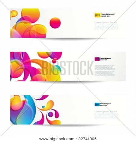Abstract web banners with colorful arc-drop for your www design