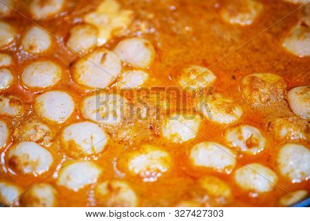 Fish Curry Sauce For Rice Noodles, Kanom Jeen Nam Ya, At Thai Street Food Market