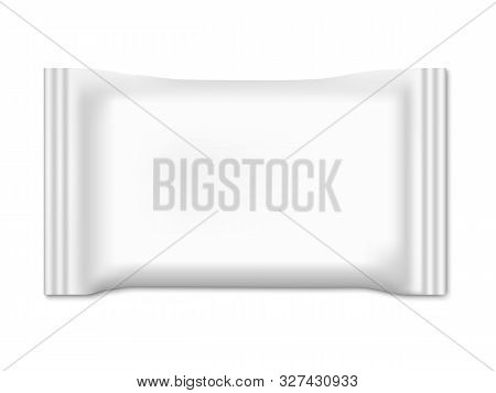 Blank White Plastic Package For Wet Wipes Or Towels. Realistic 3d Vector Mock Up With Shadow On Whit