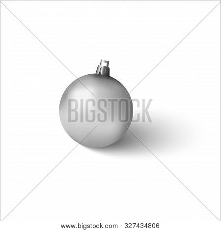 Realistic Silver Christmas Ball With Flare And Shadow. Beautiful Silver Ball With Mate Texture. 3d V