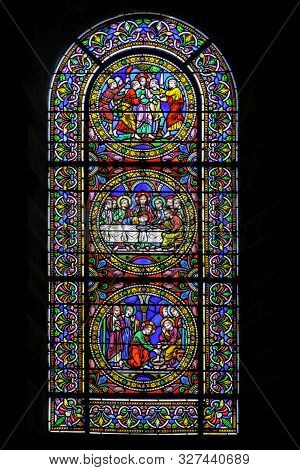 Le Mans, Maine, France - May 28: Stained Glass Window At Cathedral Of Saint Julian (cathedrale St-ju