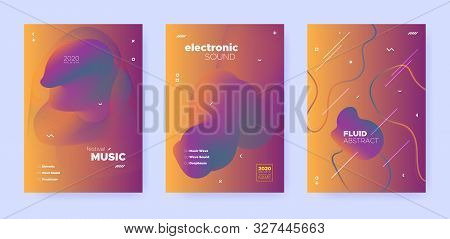 Gradient Flow Shapes. Night Party Template. Blue Music Invitation. Dj Sound. Orange 3d Movement Desi