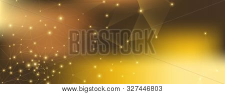 Glow Technology Business. Data Flow. Gold Dots Network. High Triangular Background. Brown Technology