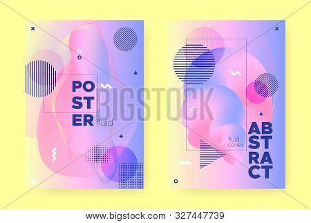 Pastel Fluid Cover. Colorful Holographic Gradient. Pastel Memphis Elements. Flow Shapes. Fluid Broch