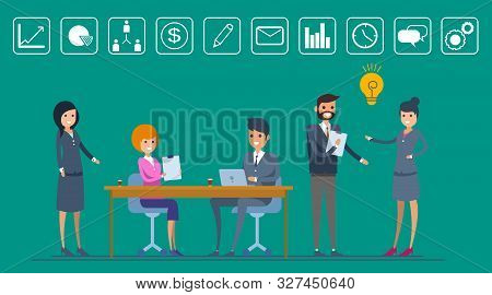 Concept Of The Coworking Center. Business Meeting. Shared Working Environment.
