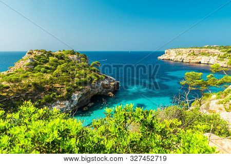 Majorca Beautiful Seascape Bay At The Coast Of Calo Des Moro, Mallorca Mediterranean Sea, Balearic I