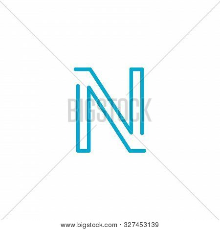 Linear Geometric Outline Alphabet Letter N, Simple Logo Design, Blue Graphic Element For Typography 
