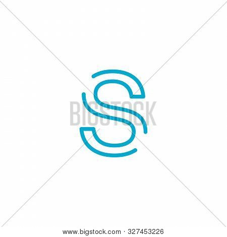 Linear Geometric Outline Alphabet Letter S, Simple Logo Design, Blue Graphic Element For Typography 