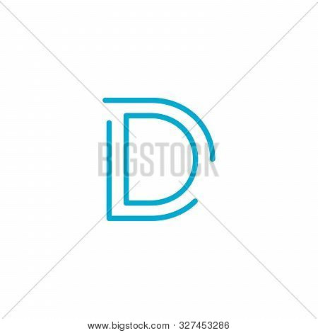 Linear Geometric Outline Alphabet Letter D, Simple Logo Design, Blue Graphic Element For Typography 