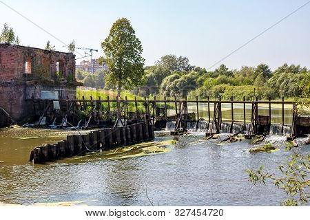 An Old Abandoned Dam On The Nara River In Naro-fominsk, Russia
