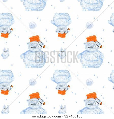 Polar Bear Christmas Story, Snowman-bear, Traced Watercolor