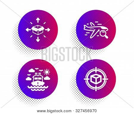 Ship Travel, Search Flight And Parcel Delivery Icons Simple Set. Halftone Dots Button. Parcel Tracki
