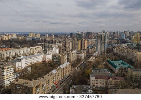 Kiev In Urkaine Drone Photo Of City Center And Sleeping Areas