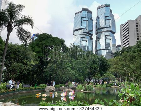 Hong Kong, China- October, 1, 2017: The Botanic Gardens And Lippo Buildings In Hong Kong