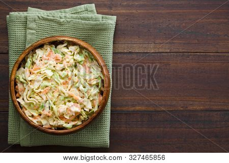 Coleslaw Made Of Freshly Shredded White Cabbage And Grated Carrot With Homemade Mayonnaise-based Sal