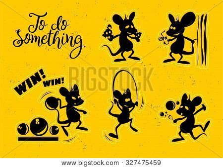 Silhouette Set Mouse Life. To Do Something. Set 2.
