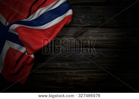 Nice Memorial Day Flag 3d Illustration
 - Dark Picture Of Norway Flag With Big Folds On Old Wood Wit