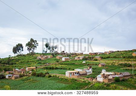 Picturesque Challa Village With Fava Bean And Potato Crops In Sun Island (isla Del Sol), La Paz, Bol