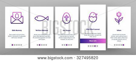 Happy Easter Onboarding Mobile App Page Screen Vector Icons Set Thin Line. Egg And Bunny, Church And