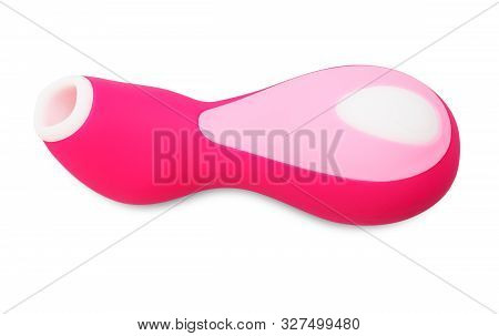 Sex Toy For Adult, Pink Vibrator For Clitoris Stimulation. Isolated On White Background.