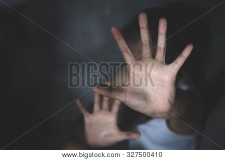 Woman Raised Her Hand For Dissuade, Stop Sexual Abuse Concept, Stop Violence Against Women, Internat
