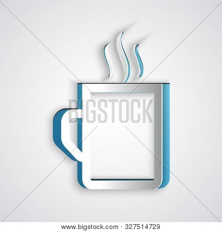 Paper Cut Coffee Cup Flat Icon Isolated On Grey Background. Tea Cup. Hot Drink Coffee. Paper Art Sty