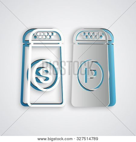 Paper Cut Salt And Pepper Icon Isolated On Grey Background. Cooking Spices. Paper Art Style. Vector 
