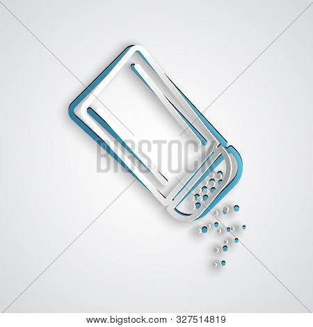Paper Cut Salt And Pepper Icon Isolated On Grey Background. Cooking Spices. Paper Art Style. Vector 