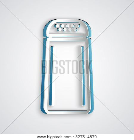 Paper Cut Salt And Pepper Icon Isolated On Grey Background. Cooking Spices. Paper Art Style. Vector 