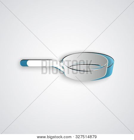 Paper Cut Frying Pan Icon Isolated On Grey Background. Fry Or Roast Food Symbol. Paper Art Style. Ve