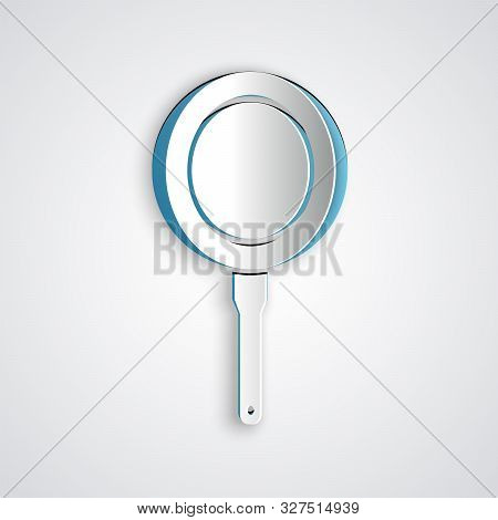 Paper Cut Frying Pan Icon Isolated On Grey Background. Fry Or Roast Food Symbol. Paper Art Style. Ve